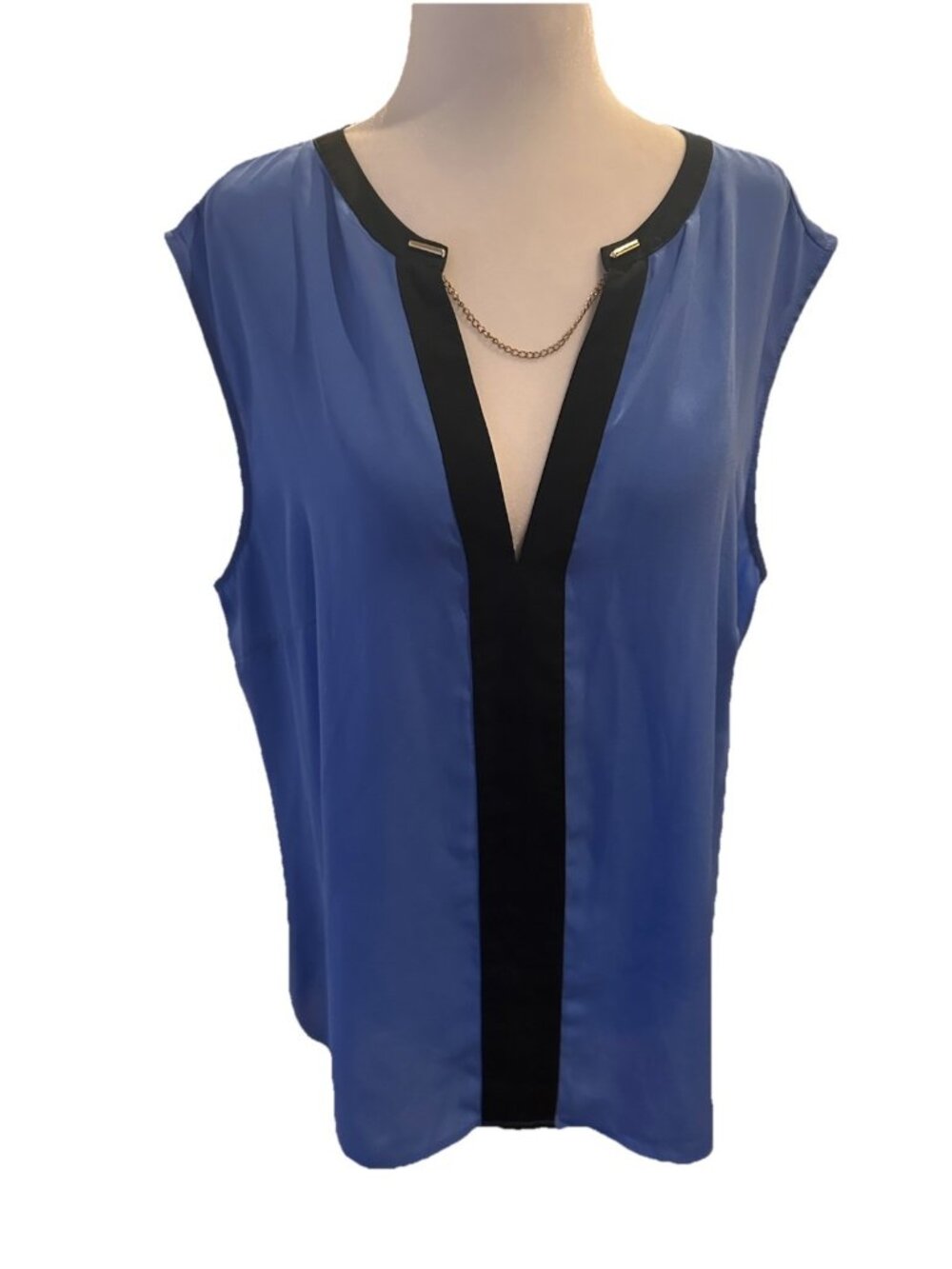 Striking Milano Women Sleeveless Top XL Black Blue Gold Chain Career